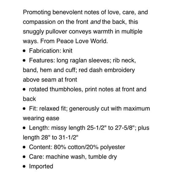 Peace love world French Terry Love Notes Pullover/sweat pants w/pockets … - Picture 4 of 16